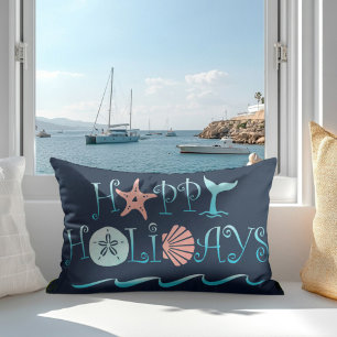Happy Seashore   Beach Seashell Navy Vakantie Accent Kussen