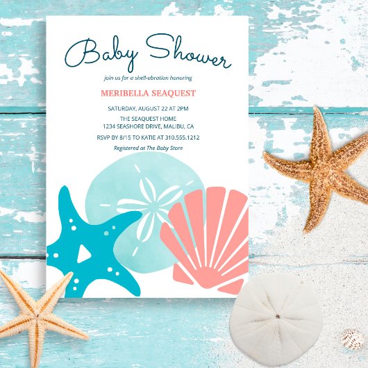 Happy Seashore | Beach Seashells Baby shower Kaart
