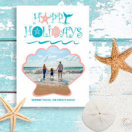 Happy Seashore | kerstfoto van Beach Seashell Feestdagenkaart