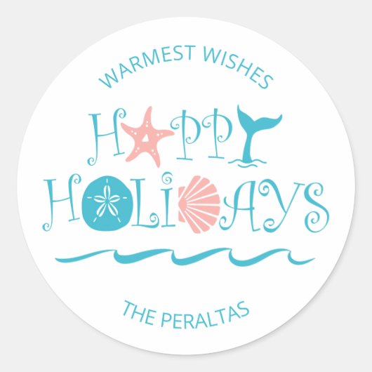 Happy Seashore | Kerstmis met de Beach Seashells Ronde Sticker (Voorkant)