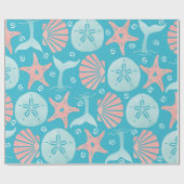 Happy Seashore | Nautical Beach Seashell Kerstmis Cadeaupapier (Vlak)
