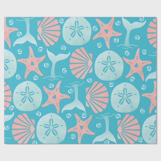 Happy Seashore | Nautical Beach Seashell Kerstmis Cadeaupapier (Vlak)