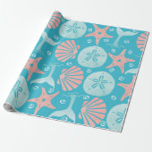 Happy Seashore | Nautical Beach Seashell Kerstmis Cadeaupapier (Uitgerold)