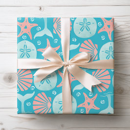 Happy Seashore | Nautical Beach Seashell Kerstmis Cadeaupapier