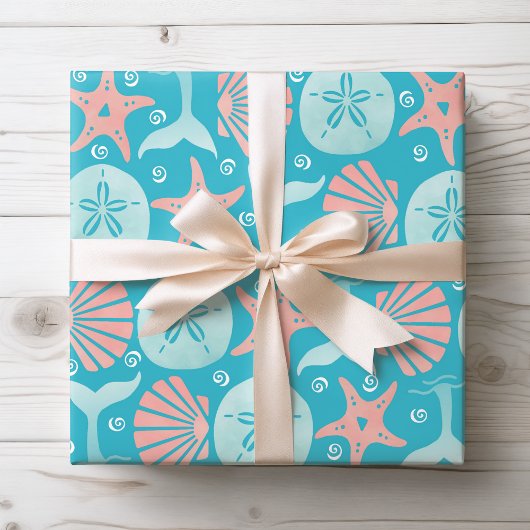 Happy Seashore | Nautical Beach Seashell Kerstmis Cadeaupapier