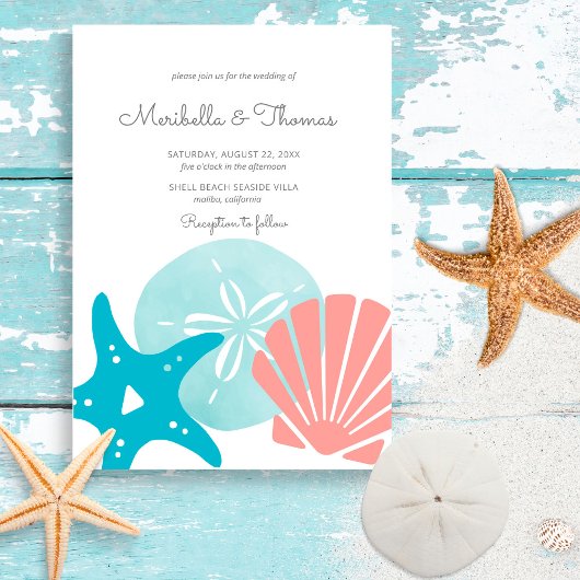 Happy Seashore | Nautical Beach Seashell Weddensch Kaart