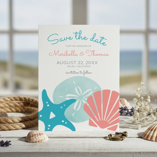Happy Seashore | Nautical Beach Seashell Weddensch Save The Date