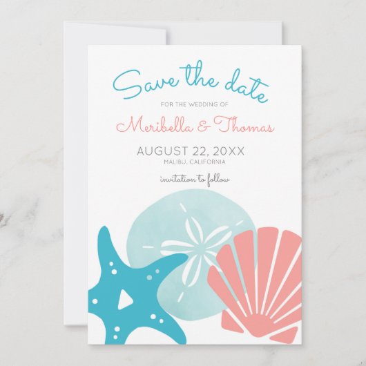Happy Seashore | Nautical Beach Seashell Weddensch Save The Date (Voorkant)