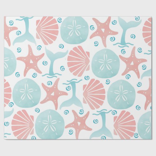 Happy Seashore | Nautisch strandpatroon Kerstmis Cadeaupapier (Vlak)