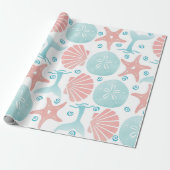 Happy Seashore | Nautisch strandpatroon Kerstmis Cadeaupapier (Uitgerold)