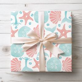 Happy Seashore | Nautisch strandpatroon Kerstmis Cadeaupapier