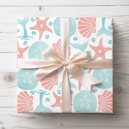 Happy Seashore | Nautisch strandpatroon Kerstmis Cadeaupapier