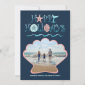 Happy Seashore | Navy Beach Seashell Foto Feestdagenkaart (Voorkant)