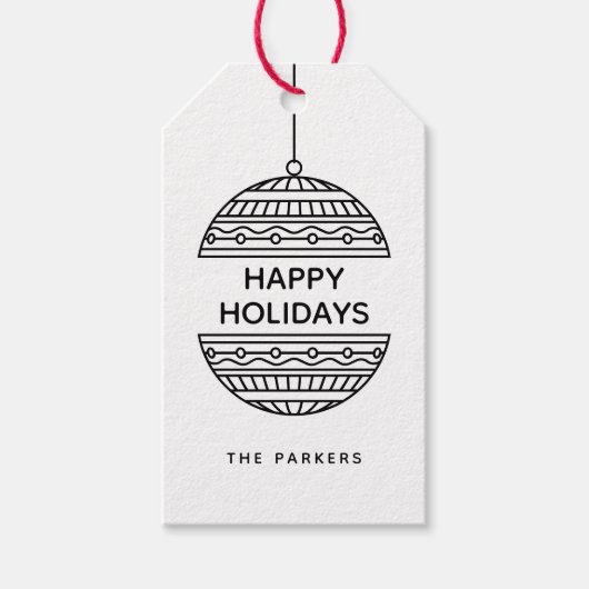 Happy Seasons minimalistisch patroon kerstbal Cadeaulabel (Voorkant)
