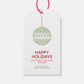 Happy Seasons minimalistisch patroon kerstbal Gi Cadeaulabel (Voorkant)