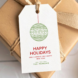 Happy Seasons minimalistisch patroon kerstbal Gi Cadeaulabel