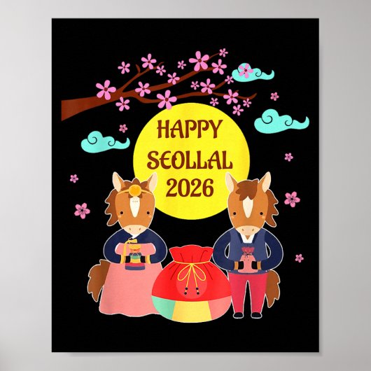 Happy Seollal 2026 Korean Lunar New Year Of The Ho Poster (Voorkant)