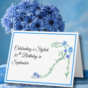 Happy September 30th Birthday Blauwe Aster Bloemen Kaart