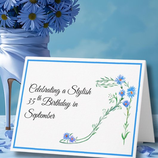 Happy September 35th Birthday Blauwe Aster Bloemen Kaart