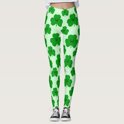 Happy Shamrock Cute St. Patrick's Day Leggings (Voorkant)