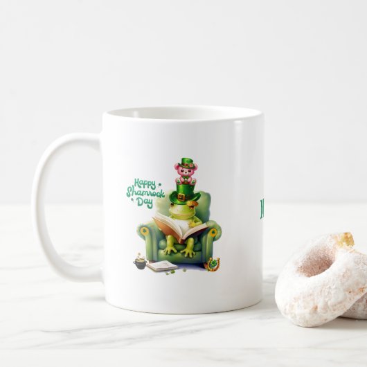 Happy Shamrock Day Roze Teddy Beer en Kikker Koffiemok (Met donut)