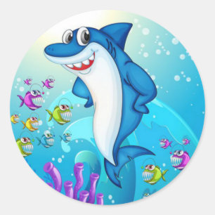 Happy Shark Cartoon-23685 Ronde Sticker