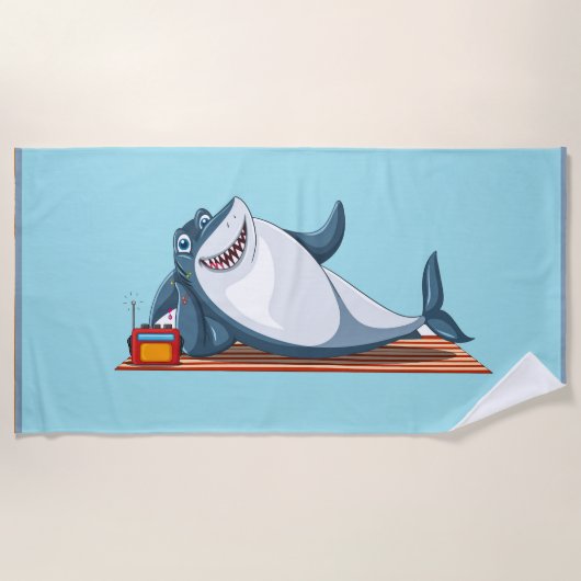 Happy Shark Cotton Beach Towel Strandlaken (Voorkant)