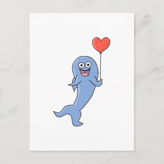 Happy Shark met Heart Shaped Balloon. Briefkaart