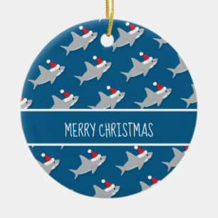 Happy Shark Pattern Merry kerstsierent Keramisch Ornament
