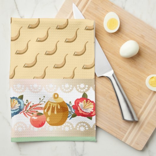 Happy SHAVUOT decoratief ornament zeven soorten Theedoek (Quarter Fold)