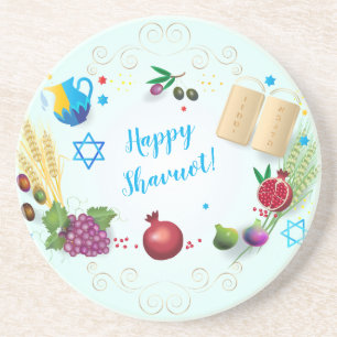 Happy SHAVUOT decoratief ornament zeven soorten Zandsteen Onderzetter