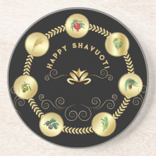 Happy SHAVUOT decoratief ornament zeven soorten Zandsteen Onderzetter