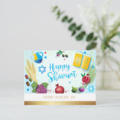 Happy SHAVUOT zeven soorten ornament waterverf Briefkaart (Staand voorkant)