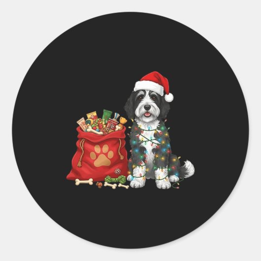 Happy Sheepadoodle Christmas Lights Dog Mom Sheepa Ronde Sticker (Voorkant)