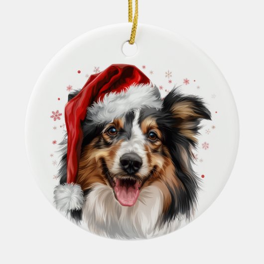 Happy Sheltie Dog Christmas Personalized Keramisch Ornament (Voorkant)