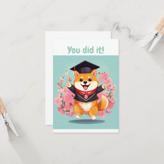 Happy Shiba INU Afstuderen - afstuderen Card (Voorkant / Achterkant in situ)