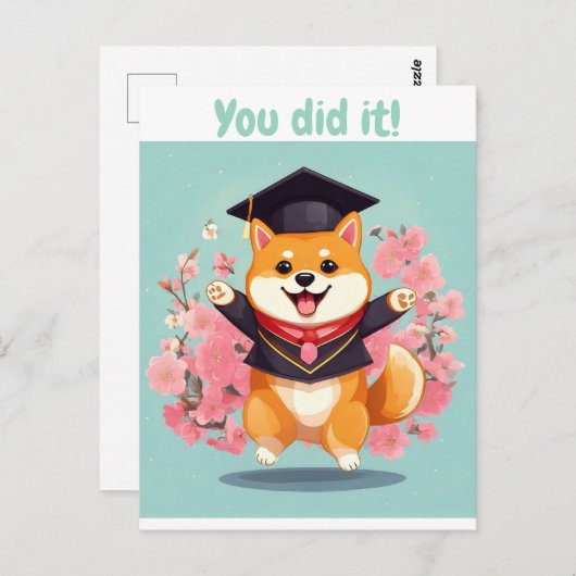 Happy Shiba INU Afstuderen - afstuderen Card Briefkaart (Voorkant / Achterkant)