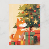 Happy Shiba Inu beside Christmas Tree and Gifts Briefkaart (Voorkant)