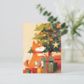 Happy Shiba Inu beside Christmas Tree and Gifts Briefkaart (Staand voorkant)