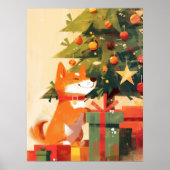 Happy Shiba Inu beside Christmas Tree and Gifts Poster (Voorkant)
