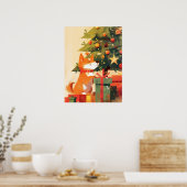 Happy Shiba Inu beside Christmas Tree and Gifts Poster (Keuken)