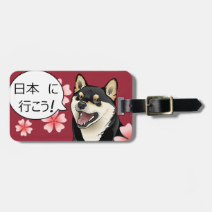 Happy Shiba Inu Japanse Dog Laten we naar Japan la Bagagelabel