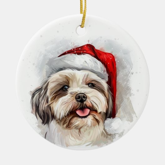 Happy Shih Tzu Dog Christmas Personalized Keramisch Ornament (Voorkant)