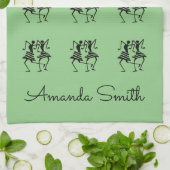 Happy Silhouette Dancers Green Theedoek (Gevouwen)