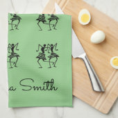 Happy Silhouette Dancers Green Theedoek (Quarter Fold)