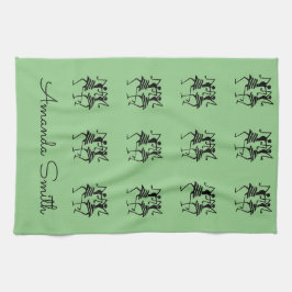 Happy Silhouette Dancers Green Theedoek