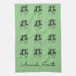 Happy Silhouette Dancers Green Theedoek