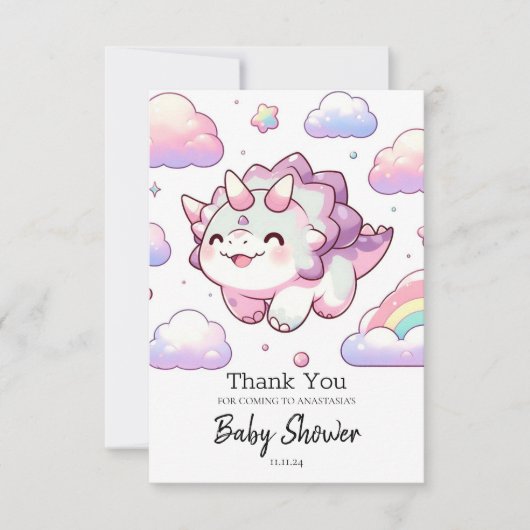 Happy Simple Dinosaur Baby shower Bedankkaart (Voorkant)