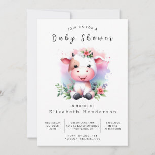 Happy Simple Koe Baby shower Kaart