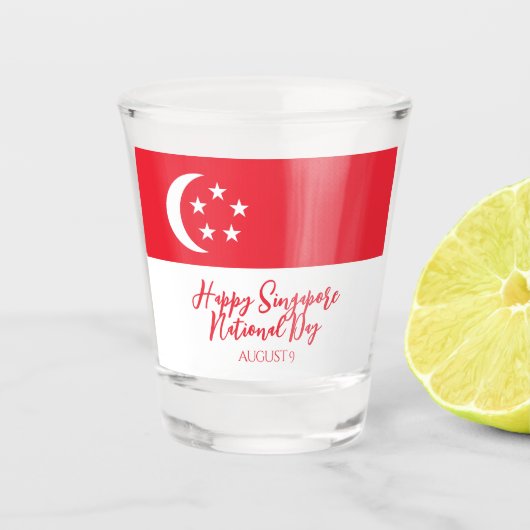 Happy Singapore Nationale Dag Singapore Vlag Shot Glas (Voorkant)